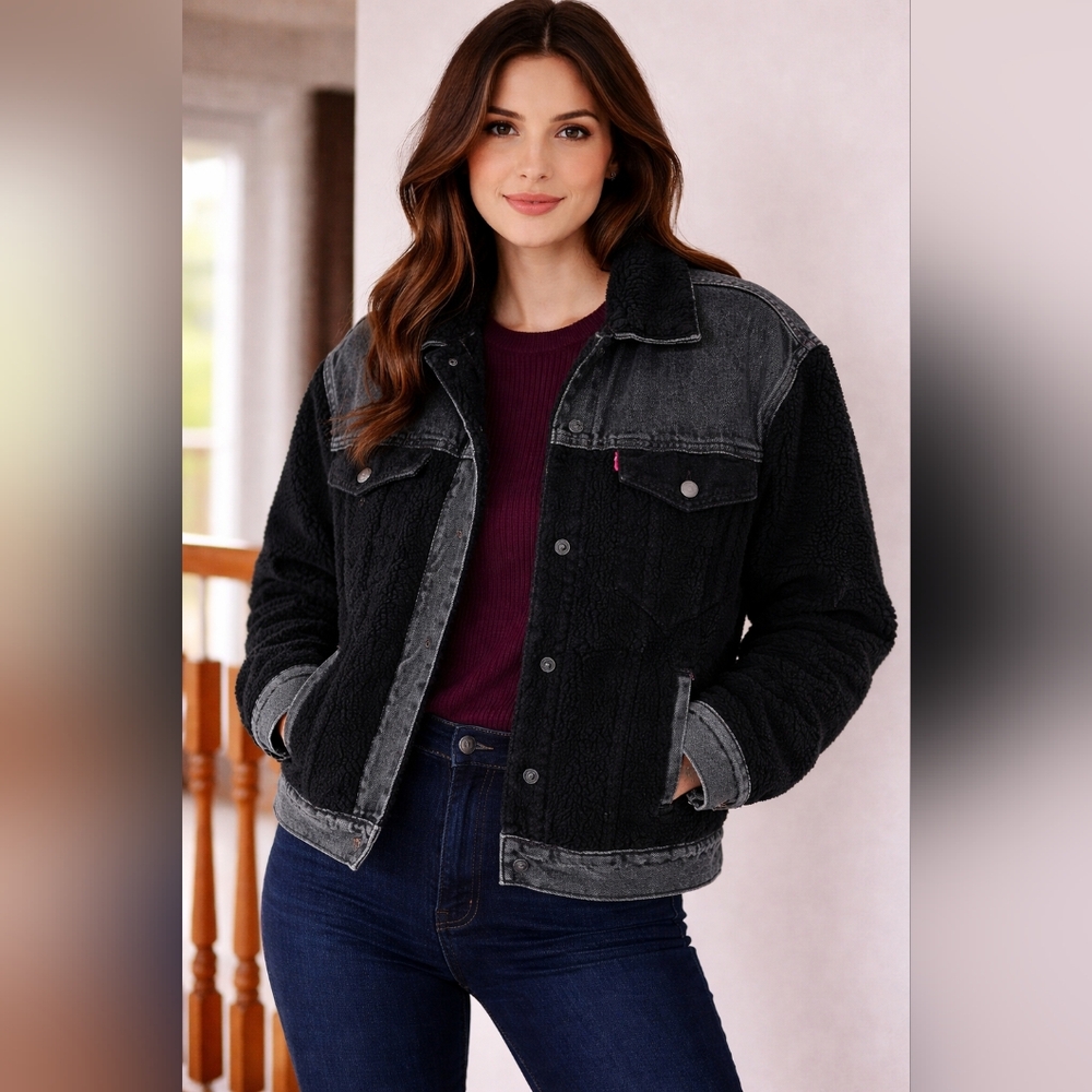 Levi's Black Denim and Sherpa Bomber Jacket
